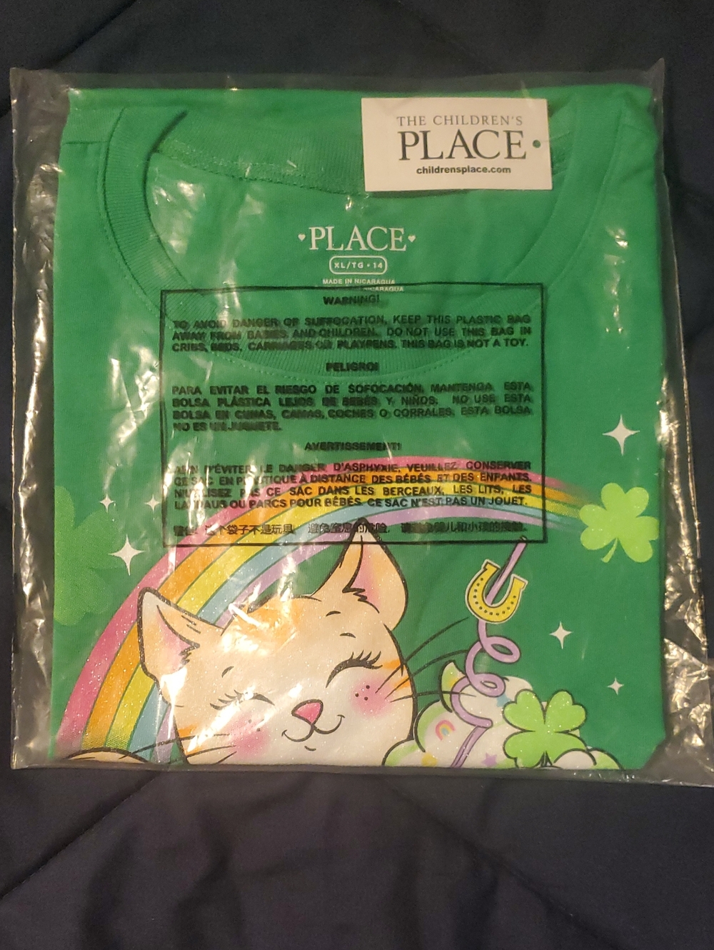 The Children's Place Bright Green Cat & Rainbow Tee